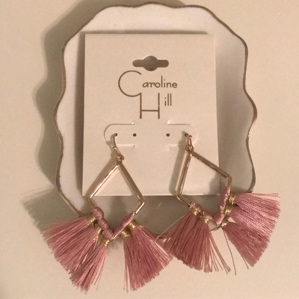 Gold Pink Tassel Drop Earrings